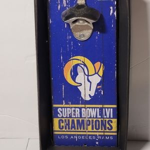 LOS ANGELES RAMS SUPERBOWL CHAMPIONS  BOTTLE OPENER WOOD PLAQUE